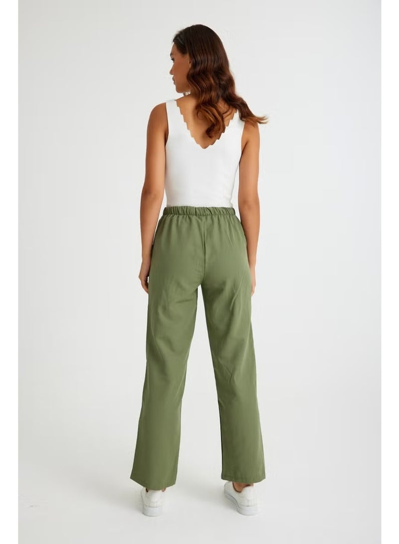 Barbora Linen Casual Trousers with Waist Tie LN14HAKI9 - Image 3